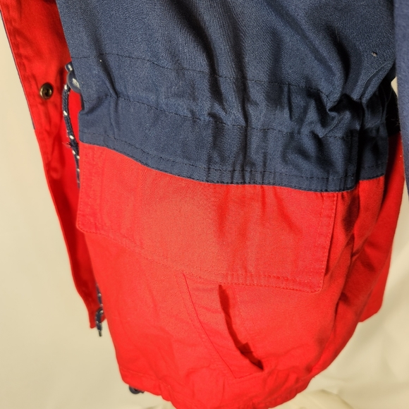 Uno Momento Red & Navy Hooded Zip & Snap Coat Size Small - Picture 6 of 12